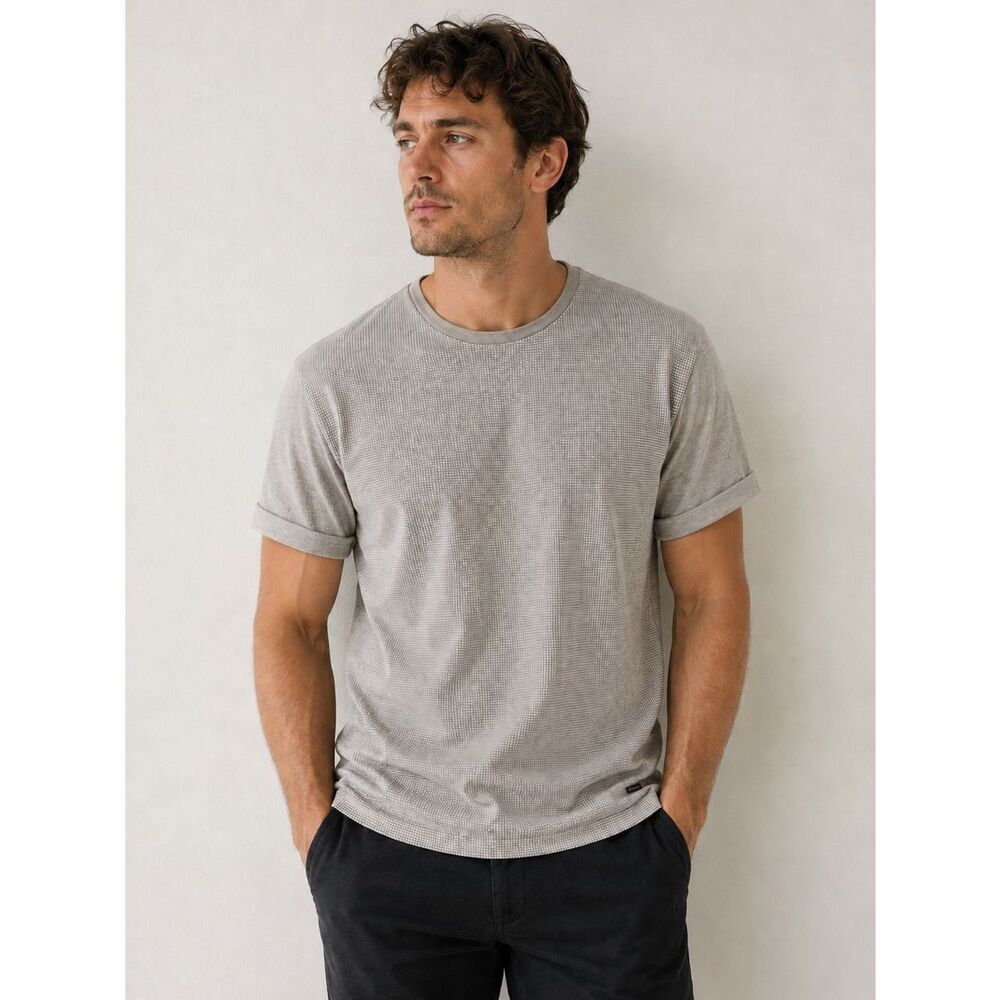Boss Men's Light Taupe Short Sleeve Tee Linen-Cotton Blend